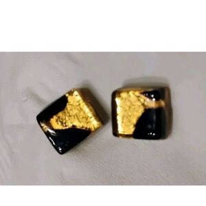 Lucite And Gold Foil Square Studs Vintage Earrings